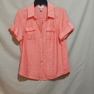 Roz & Ali Orange Short Sleeve Button Up Size M